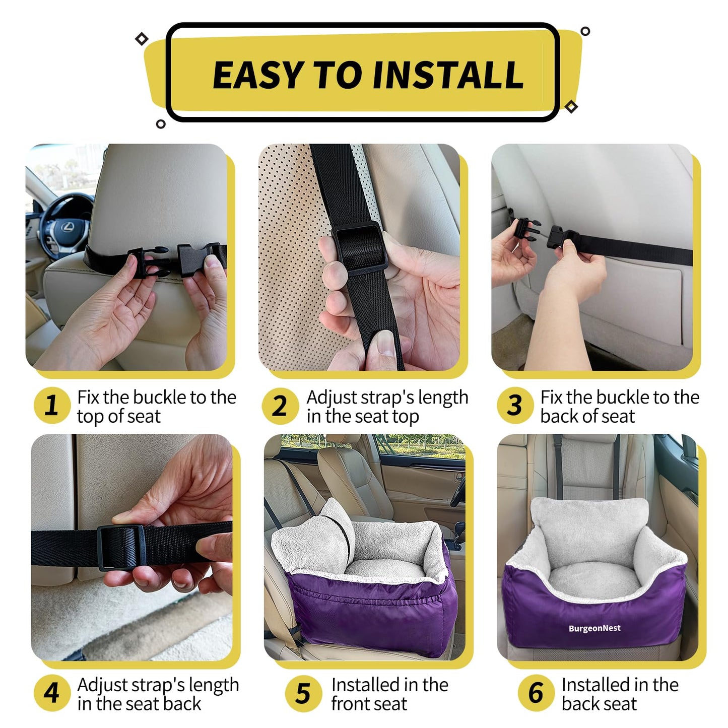 BurgeonNest Dog Car Seat for Small Dogs, Fully Detachable and Carrier