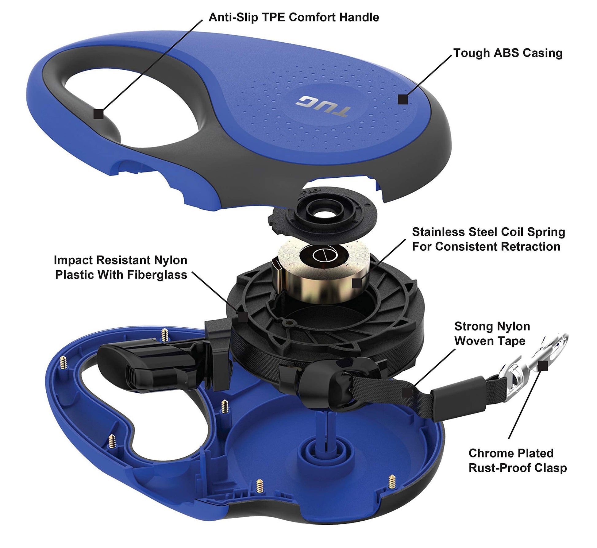 TUG Tiny 360° Tangle-Free Retractable Dog Leash with Anti-Slip Leash