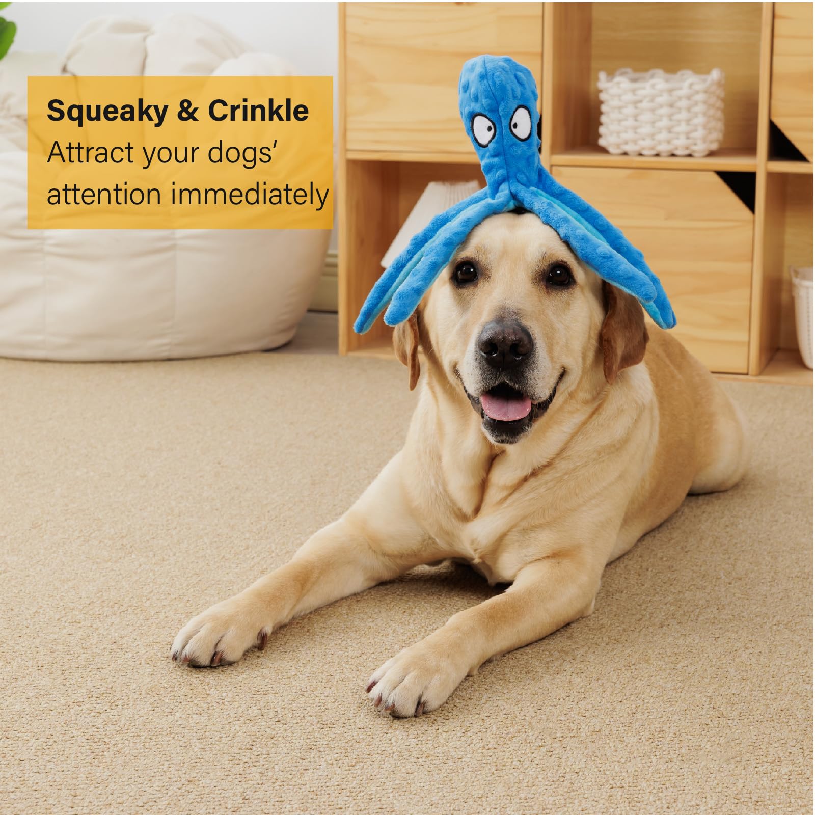 CPYOSN Octopus Squeaky Plush Dog Toys No Stuffing, Crinkle, Plush