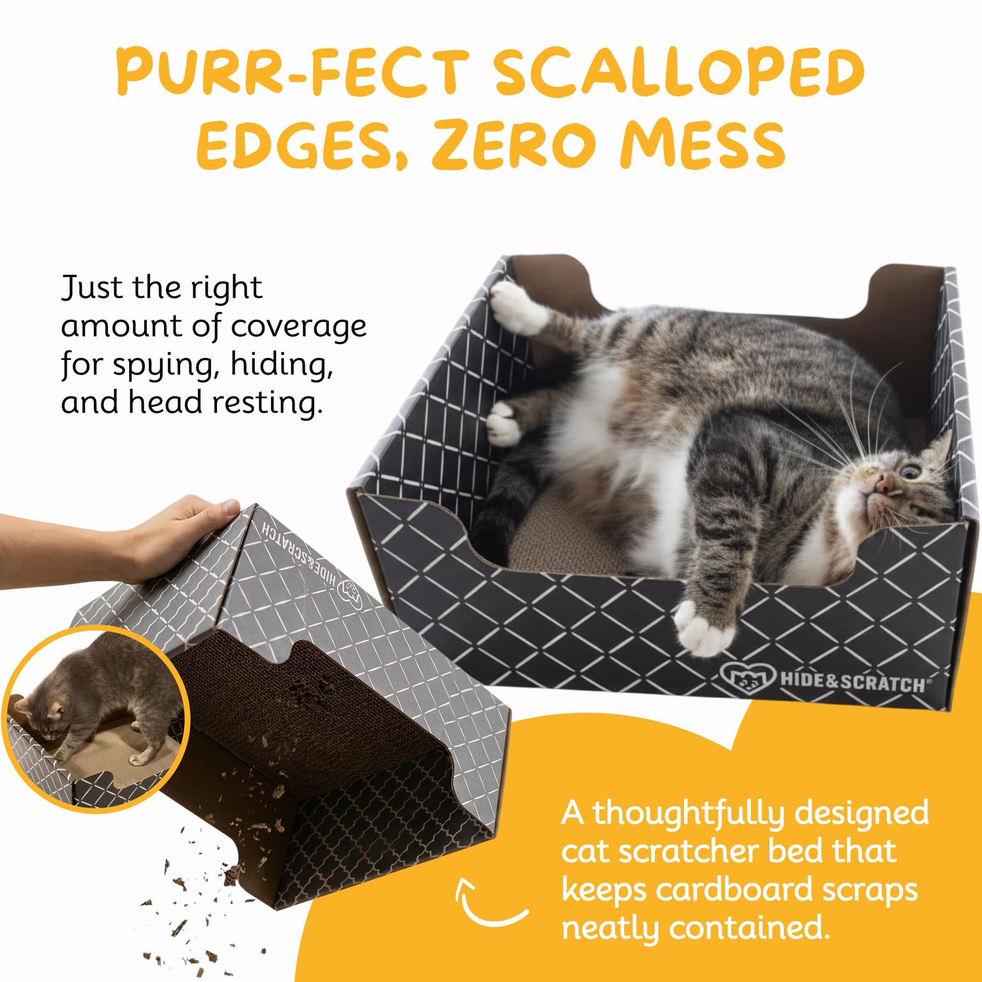 Hide Scratch Cardboard Cat Scratcher Box Bed Diamond, Double-Sided Pad