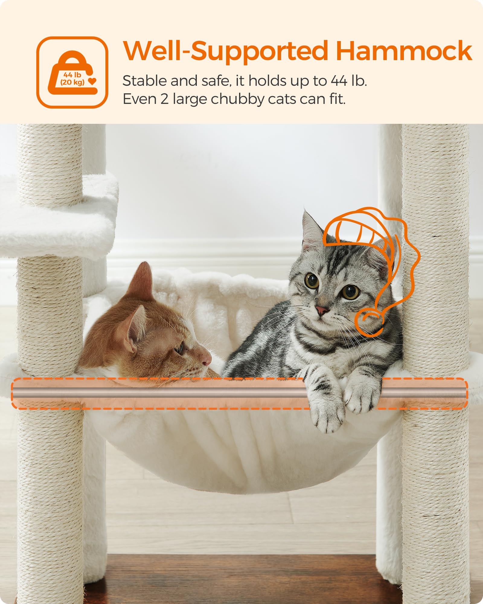 Feandrea Cat Tree, 56.3-Inch Modern Cat Tower, Multi-Level Plush Condo