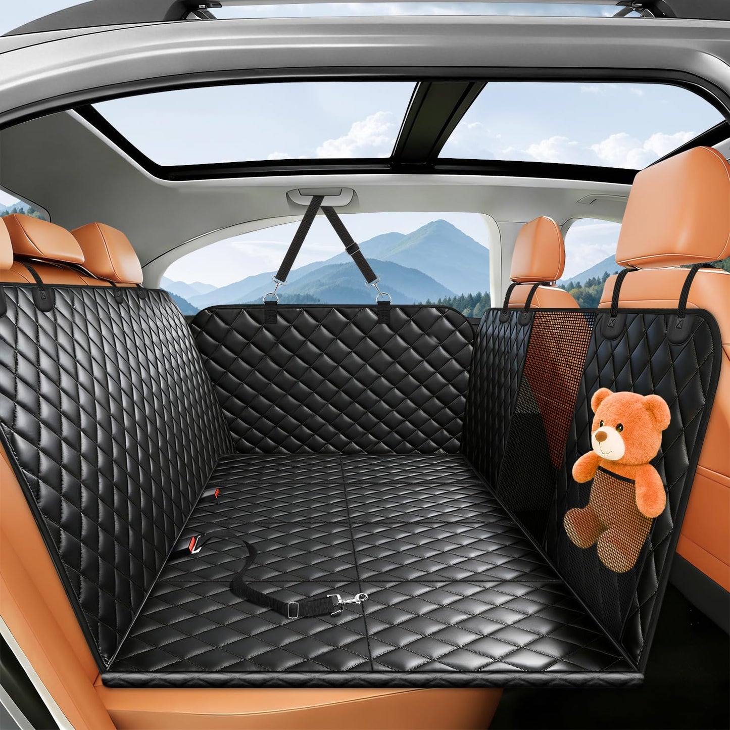 HOB4U Dog Car Seat Cover for Back Seat, Hard Bottom Back Seat Seat