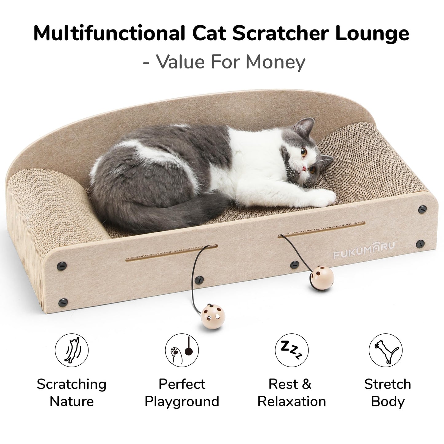 FUKUMARU Cat Scratcher Bed, 2 Reversible Cardboard Cat Scratch Bed