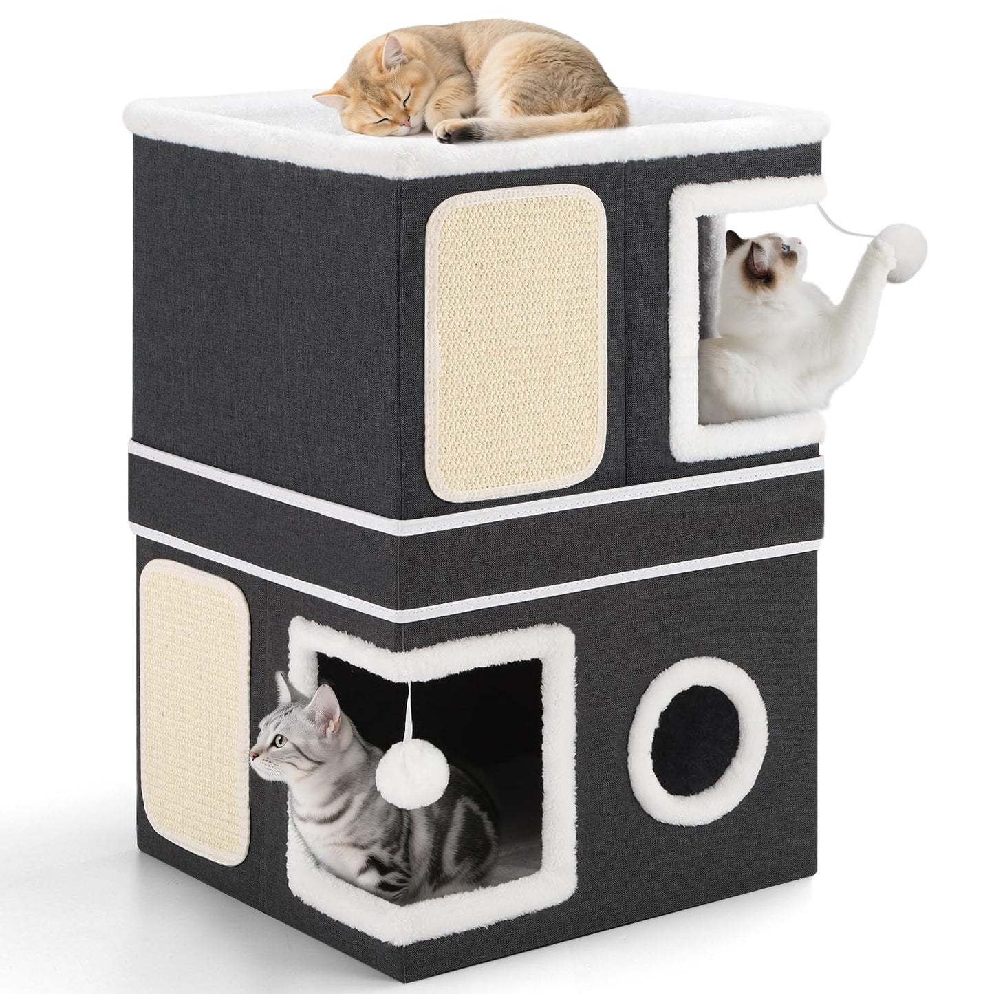 2-Storey Cat House for Indoor Cats, Separate Into 2 Large Cat Bed Cave