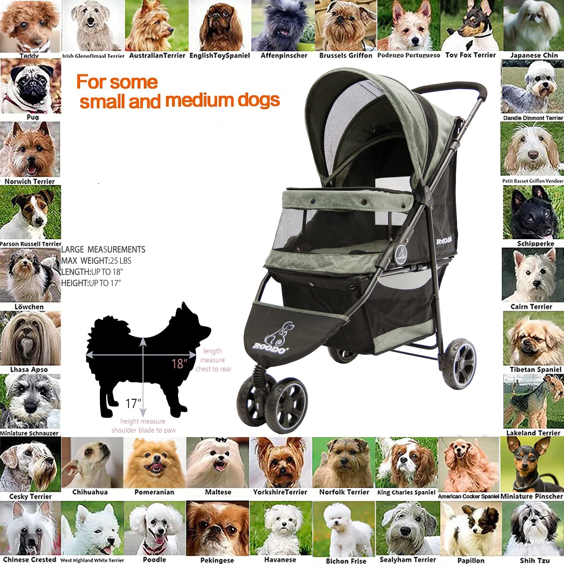 ROODO 3 Wheel Dog Pet Cat Stroller Best Lightweight Foldable Stroller