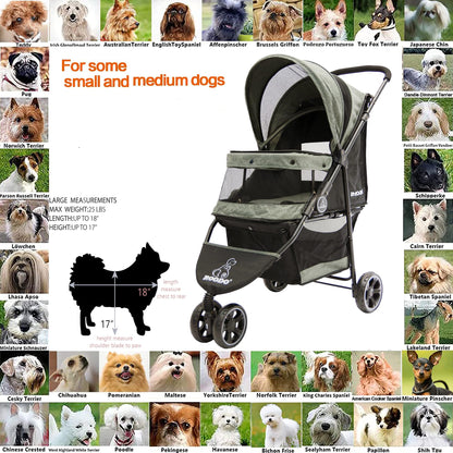 ROODO 3 Wheel Dog Pet Cat Stroller Best Lightweight Foldable Stroller