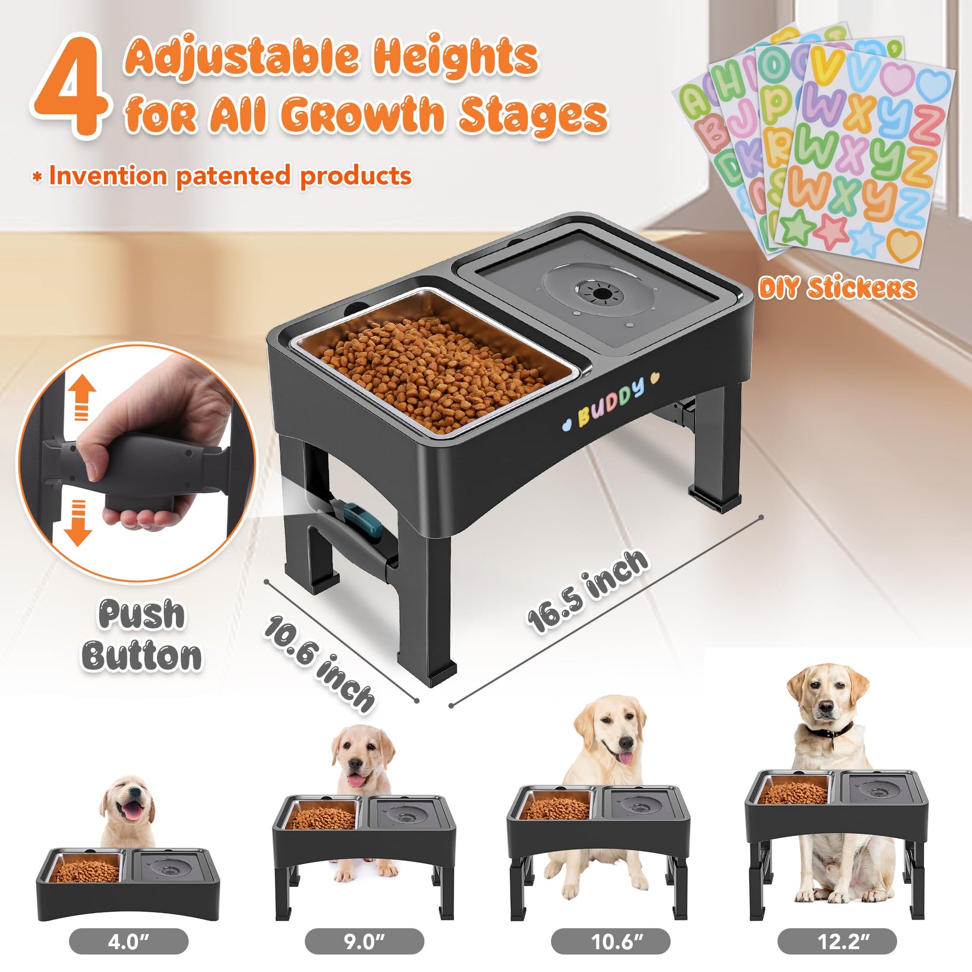 Decflow 3-in-1 Elevated Dog Bowls, 4 Height Adjustable Raised Bowl