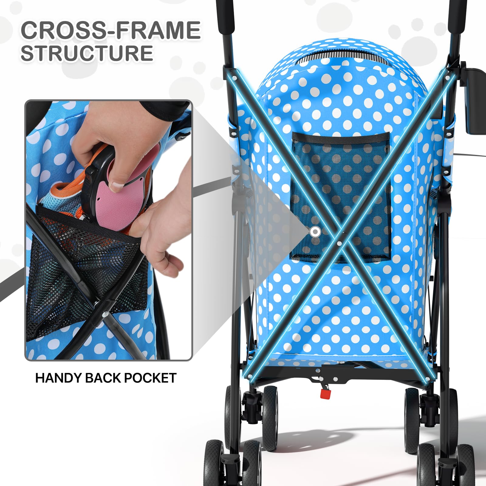 MoNiBloom 4 Wheels Pet Stroller, Easy-Fold Umbrella Shaped Bag