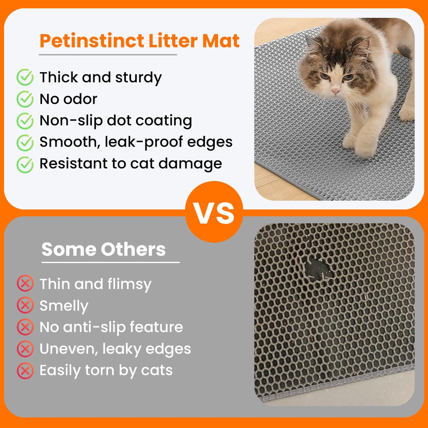 Petinstinct Extra Large Cat Litter Mat, Honeycomb Double Layer Mat