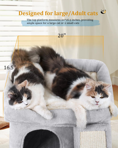Aechonow Cat Tree Tower for Large Cat, Cat Bed House with Large Bed
