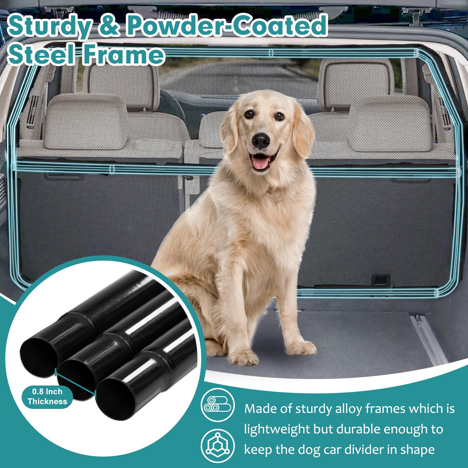 Dog Car Barrier Escape-Proof, 56" Wide Divider for 2nd 3rd Row Seat