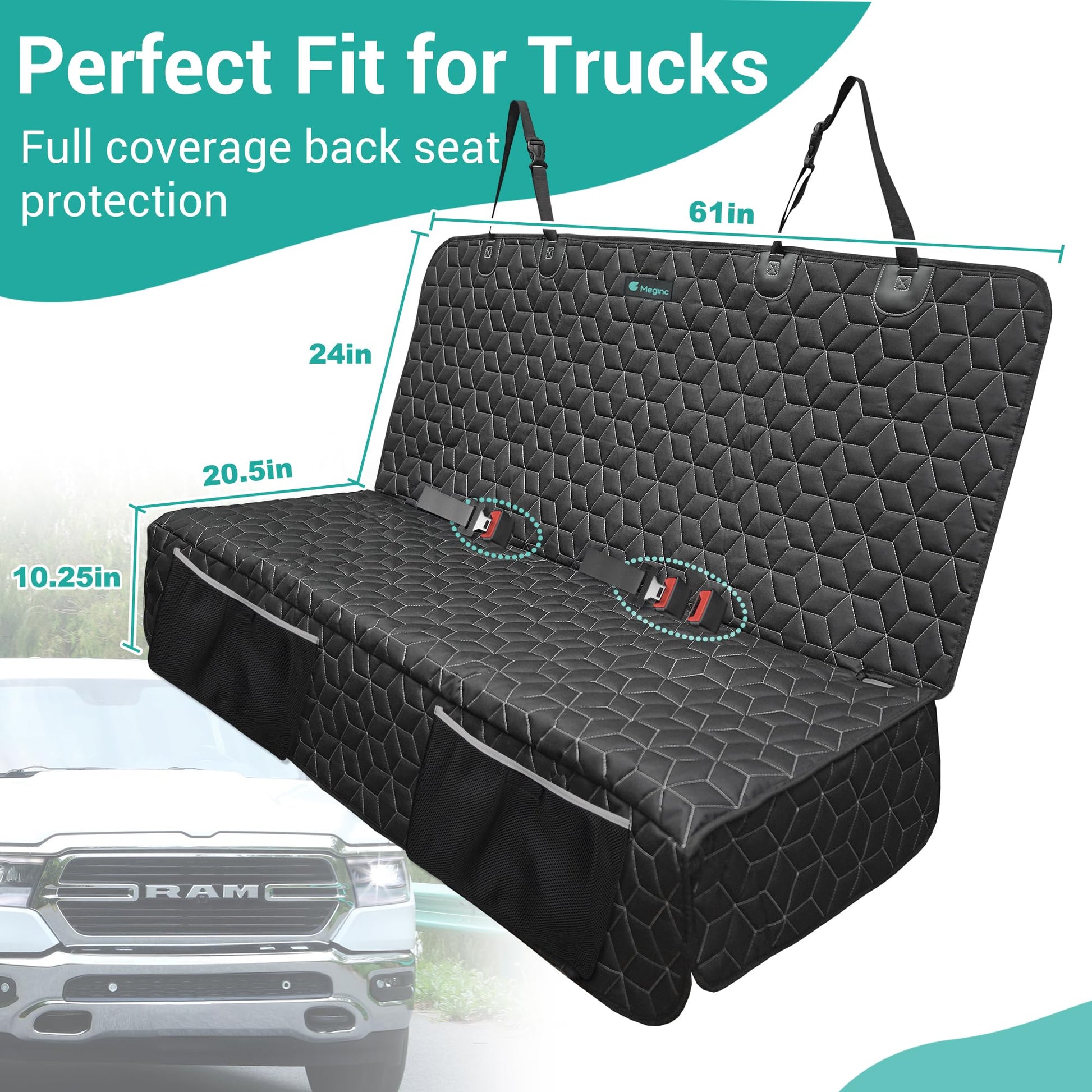 Meginc Dog Car Seat Covers for Back Seat,Waterproof Pet Bench Seat