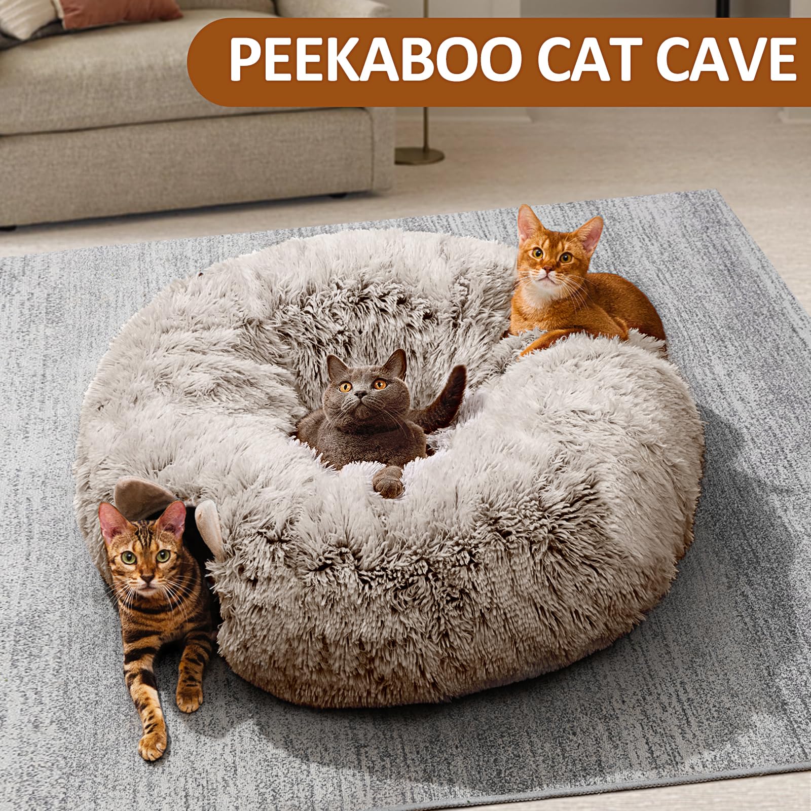 Cat Tunnel with Cat Bed for Indoor Cats, Soft Plush Peekaboo Cat Cave