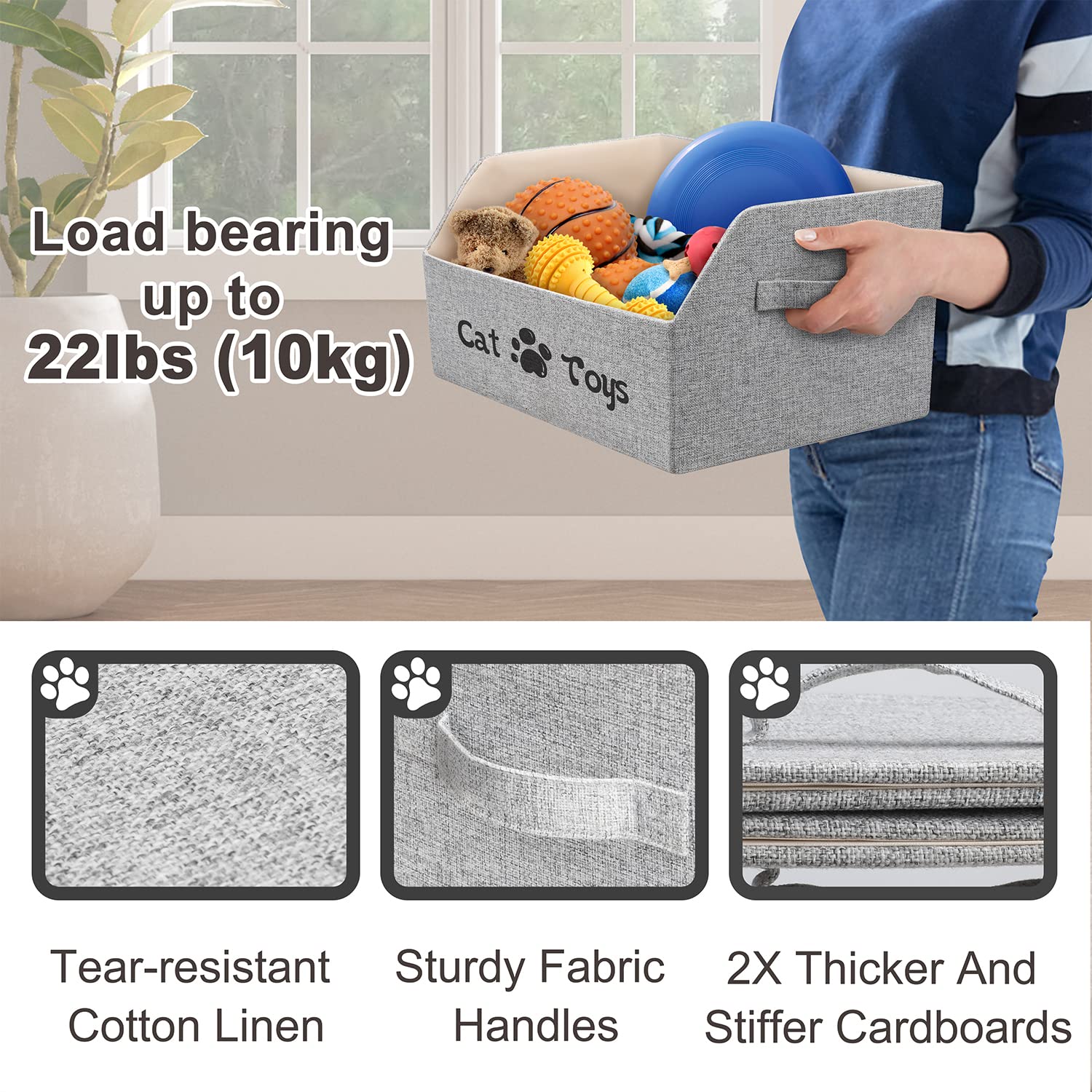 LOVSTORAGE 2X Thicker Large Cat Toy Bin Collapsible Cat Toy Box Bed