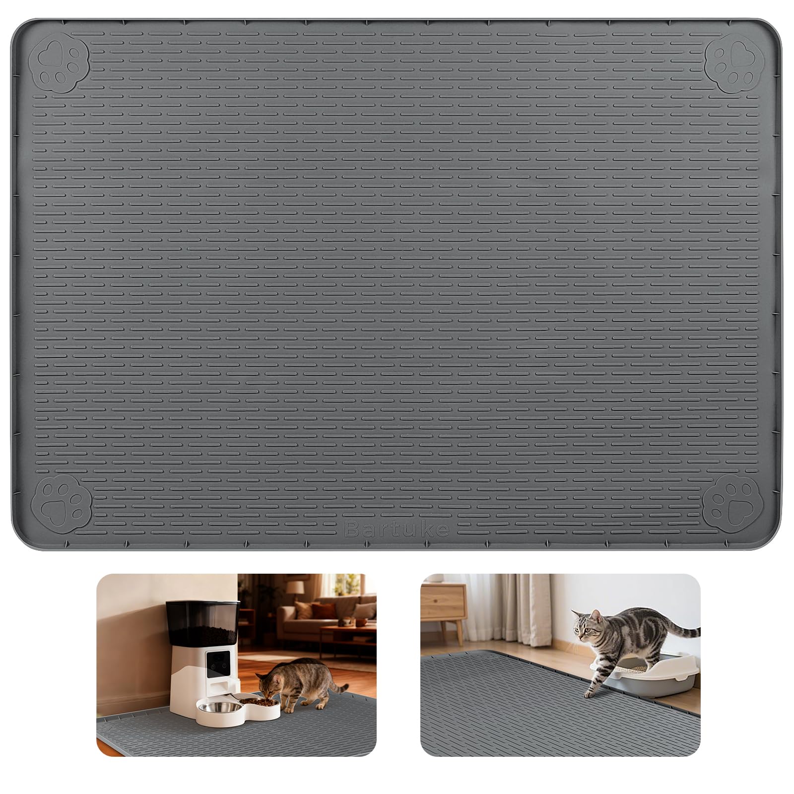 Bartuke Cat Food Mat, 40" x 28" Cat Litter Mat Extra Large Mat
