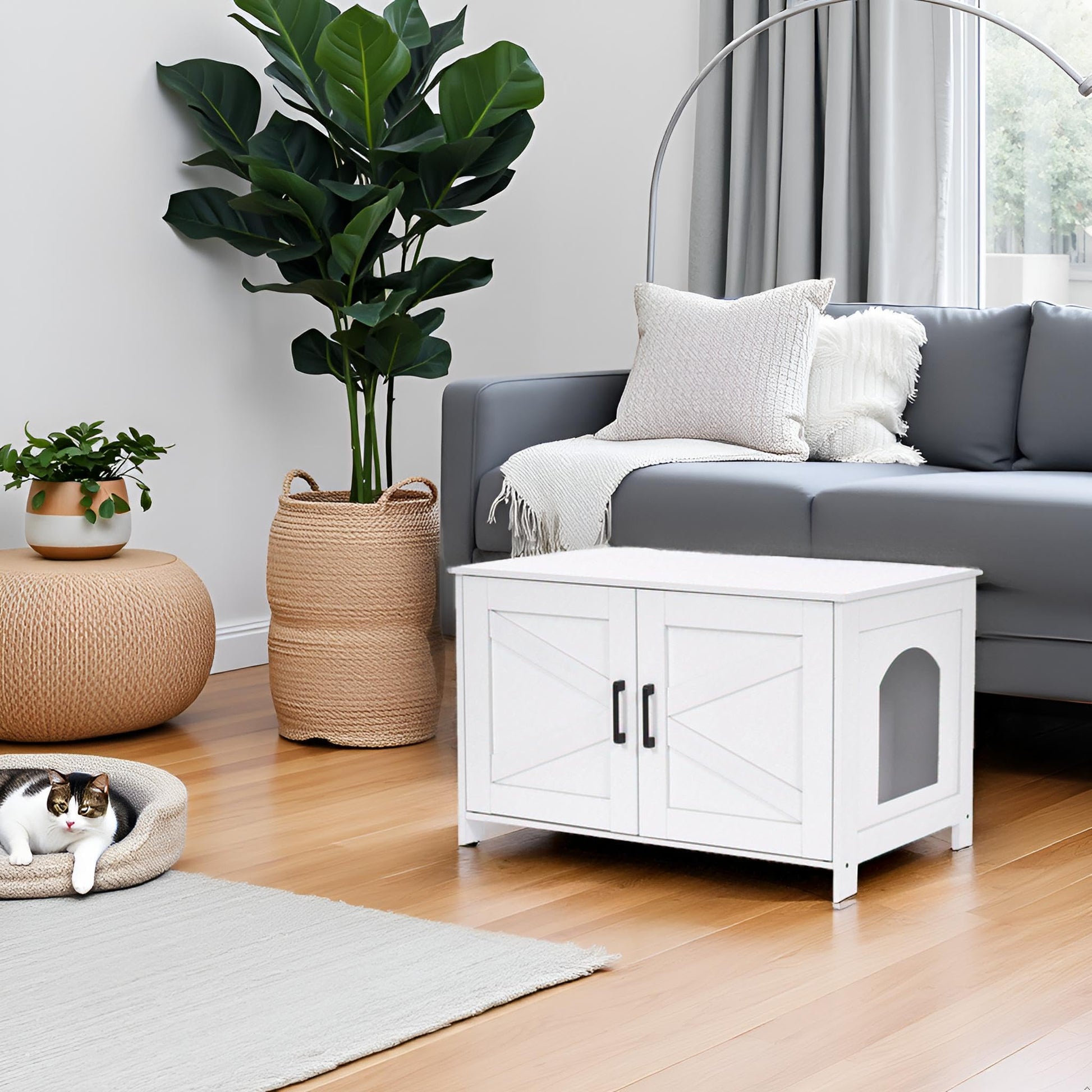Homhedy Cat Litter Box Enclosure, Wooden Cat Washroom Furniture Box