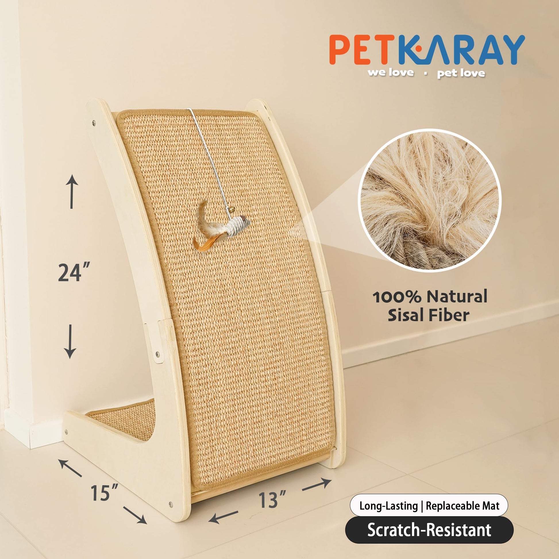 PETKARAY Cat Scratcher, Sisal Cat Scratch Pad, Curved Scratching Board