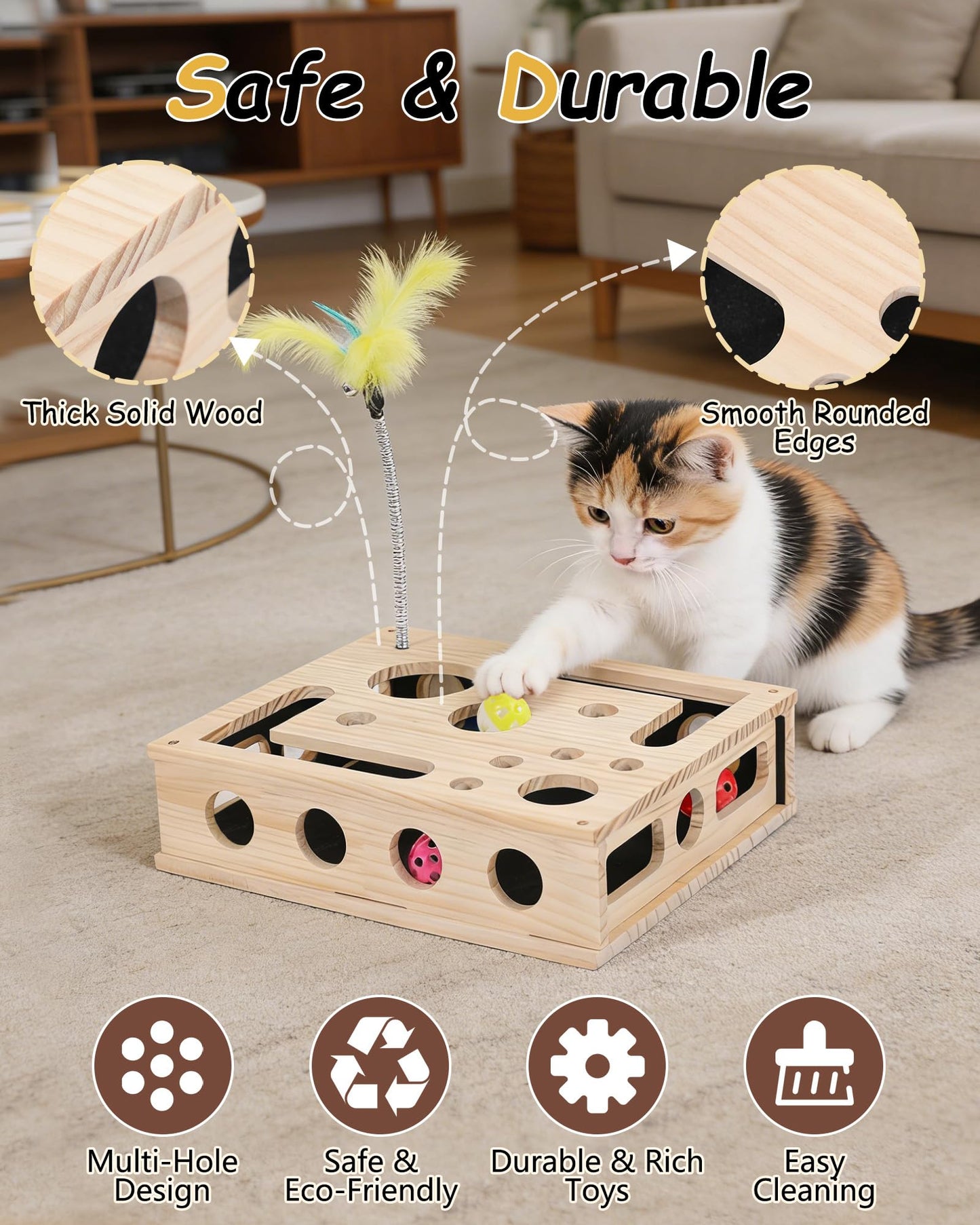 Cat Toys for Indoor Cats Interactive Box Puzzle Toy Nail Scratcher