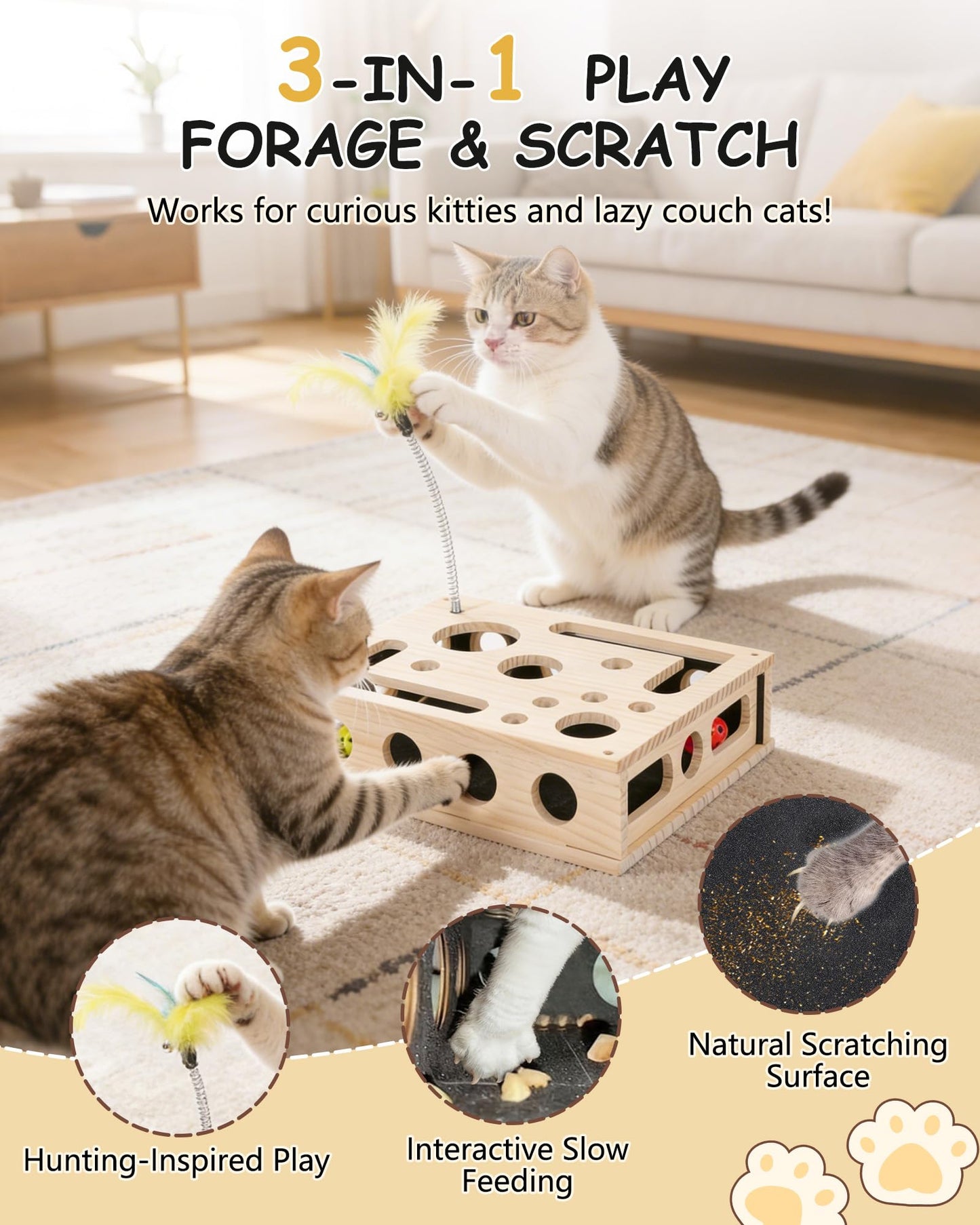 Cat Toys for Indoor Cats Interactive Box Puzzle Toy Nail Scratcher