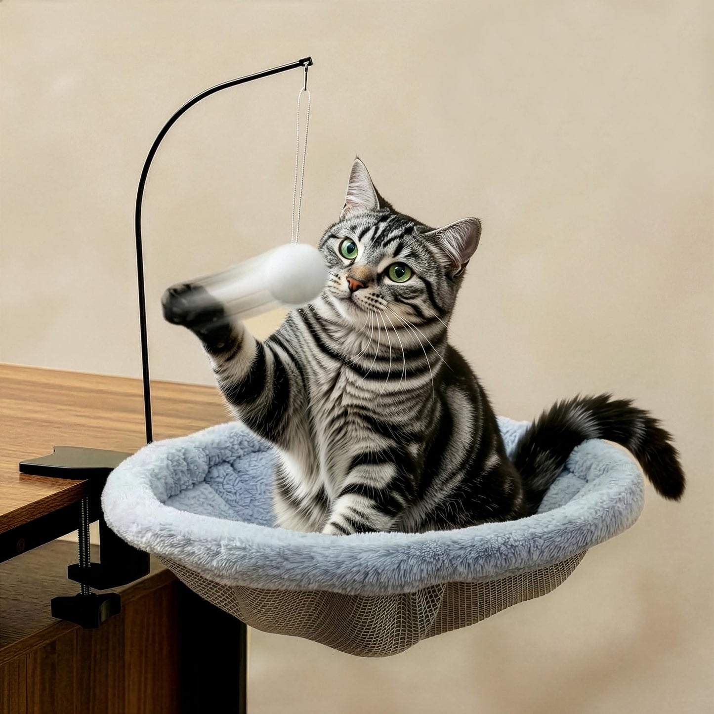 HAVENLOOM Cat Desk Bed for Home Office Plush Clamp-On Cat Hammock Ball