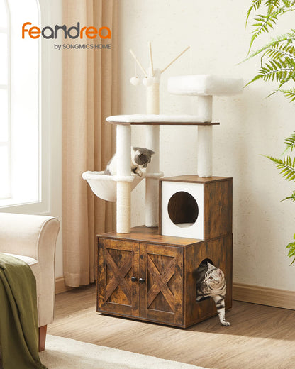 Feandrea Cat Tree with Litter Box Enclosure, 59-Inch Modern Cushion
