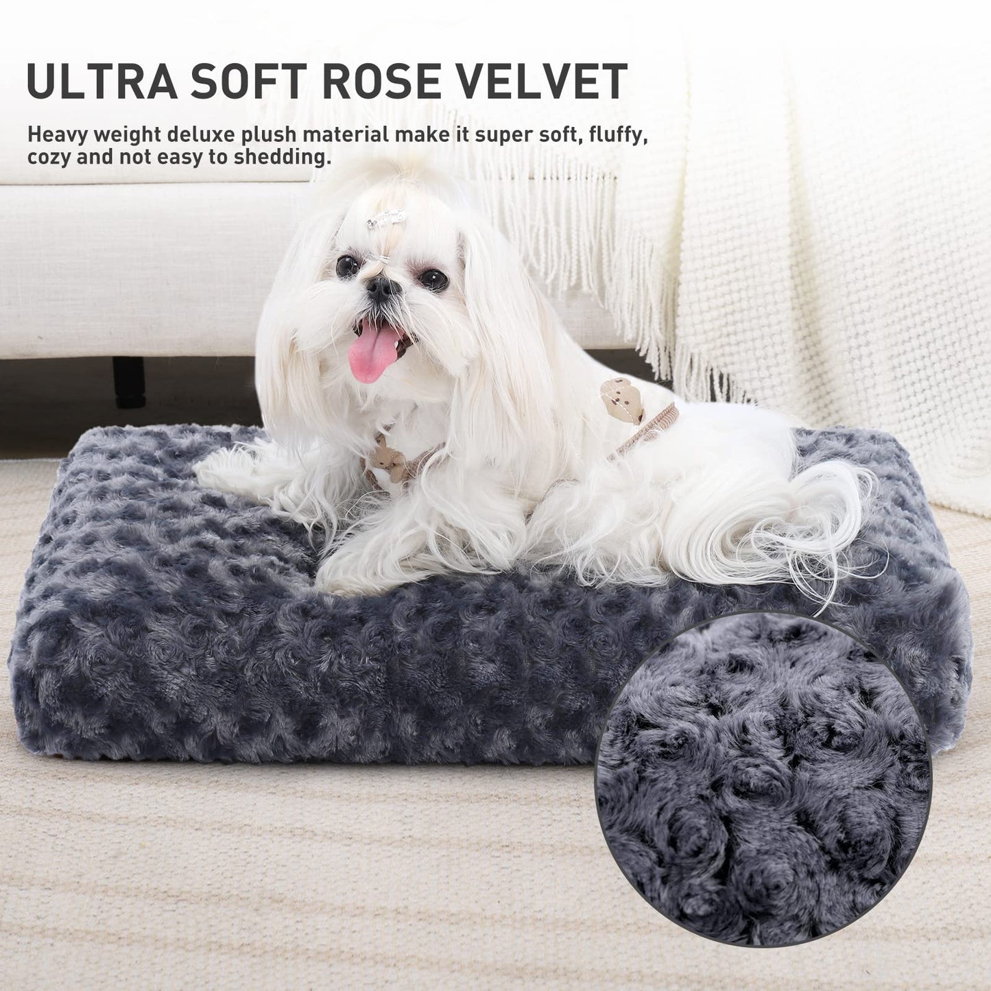 KSIIA Washable Dog Bed Deluxe Plush Dog Crate Beds Comfy Kennel Bed