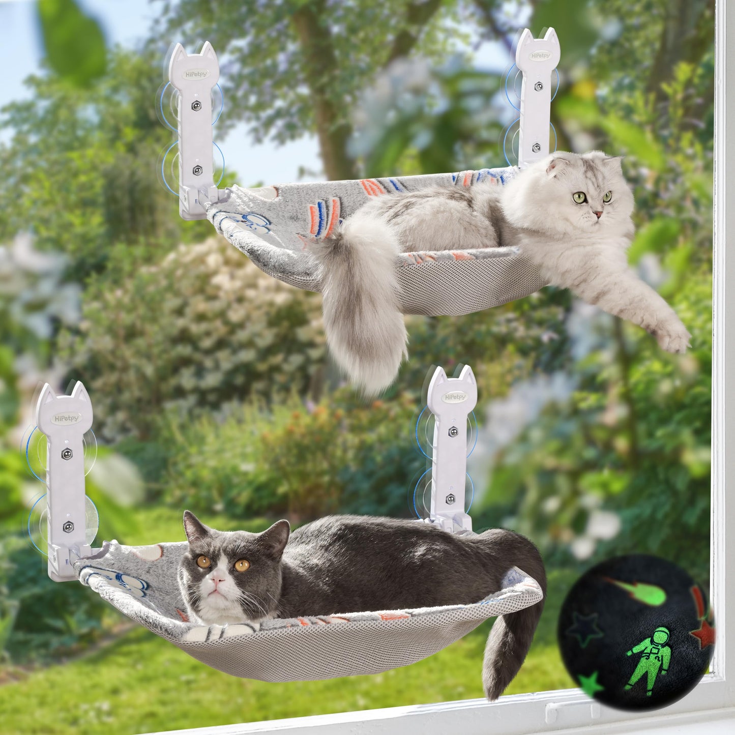 HiPetpy 2 Pack Cat Window Perch, Glow in The Foldable Cat Hammock Bed