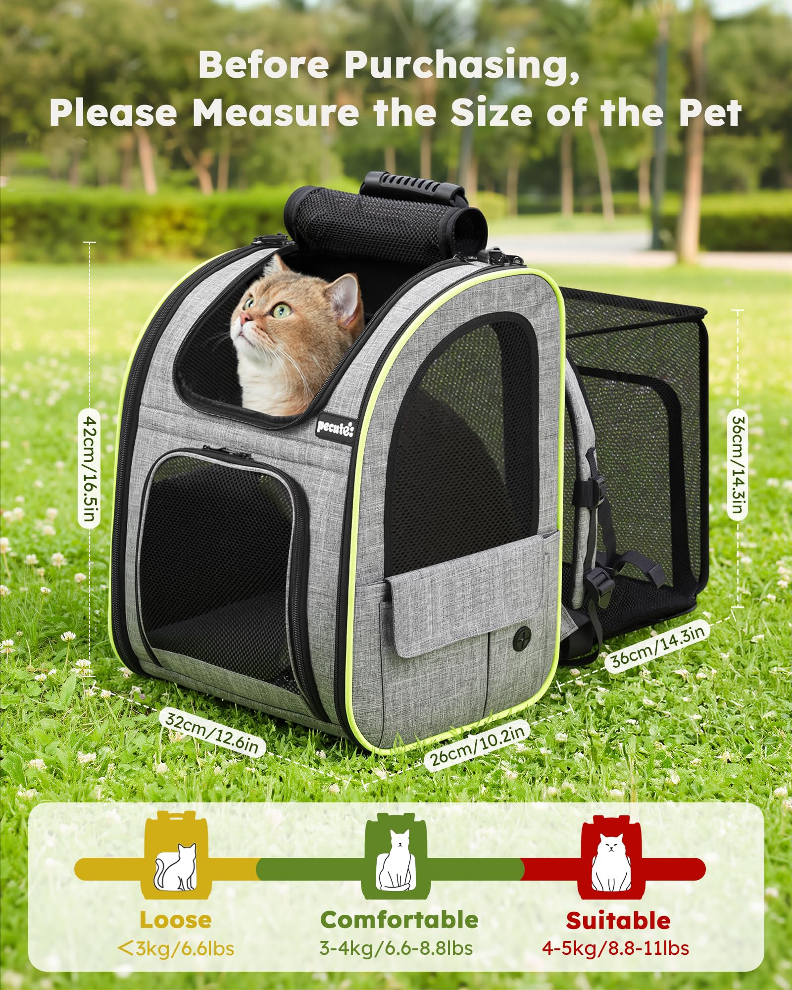 Pecute Cat Backpack Carrier Expandable Foldable Pet Backpack
