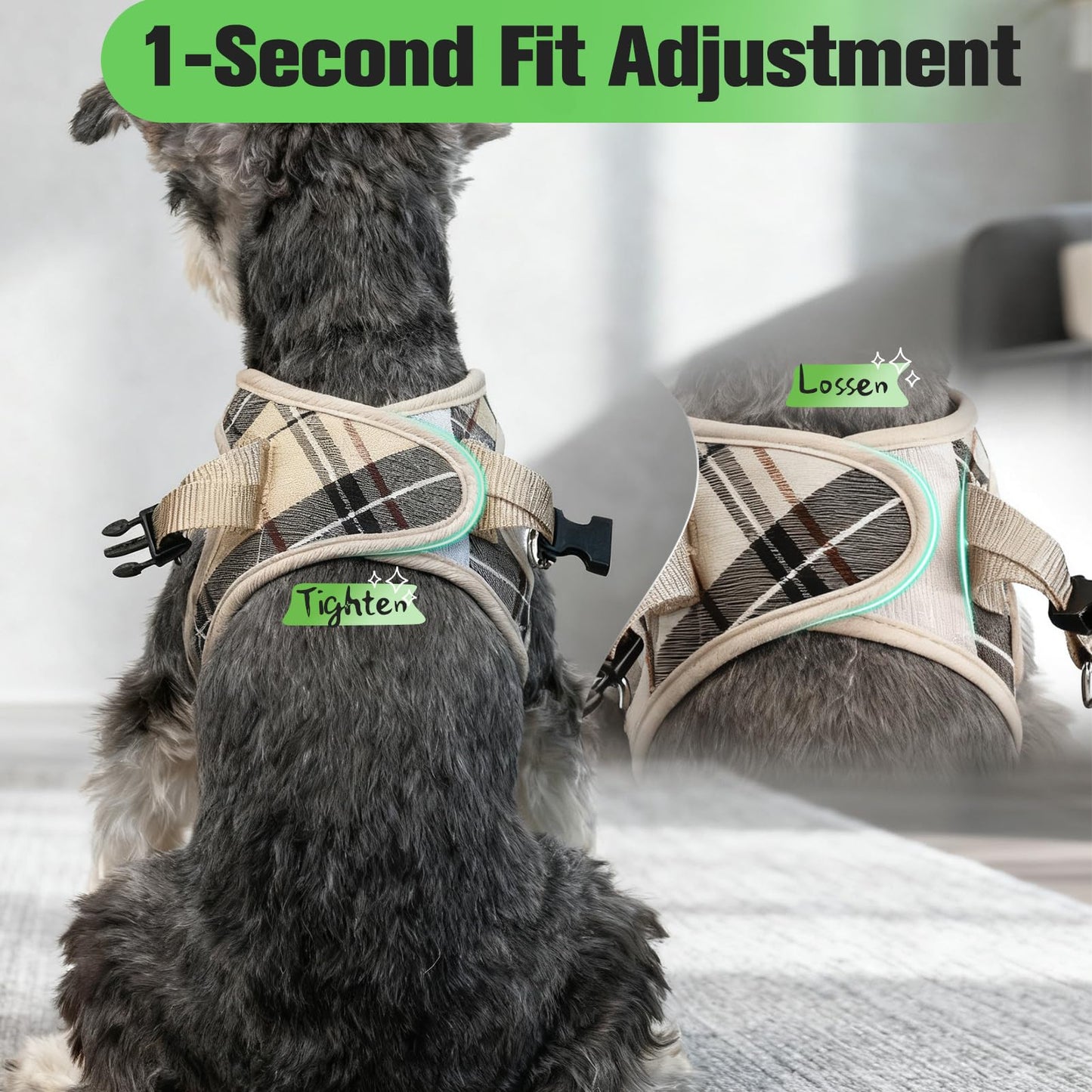 EXPAWLORER Plaid Small Dog Harness and Leash Set with AirTag Collar
