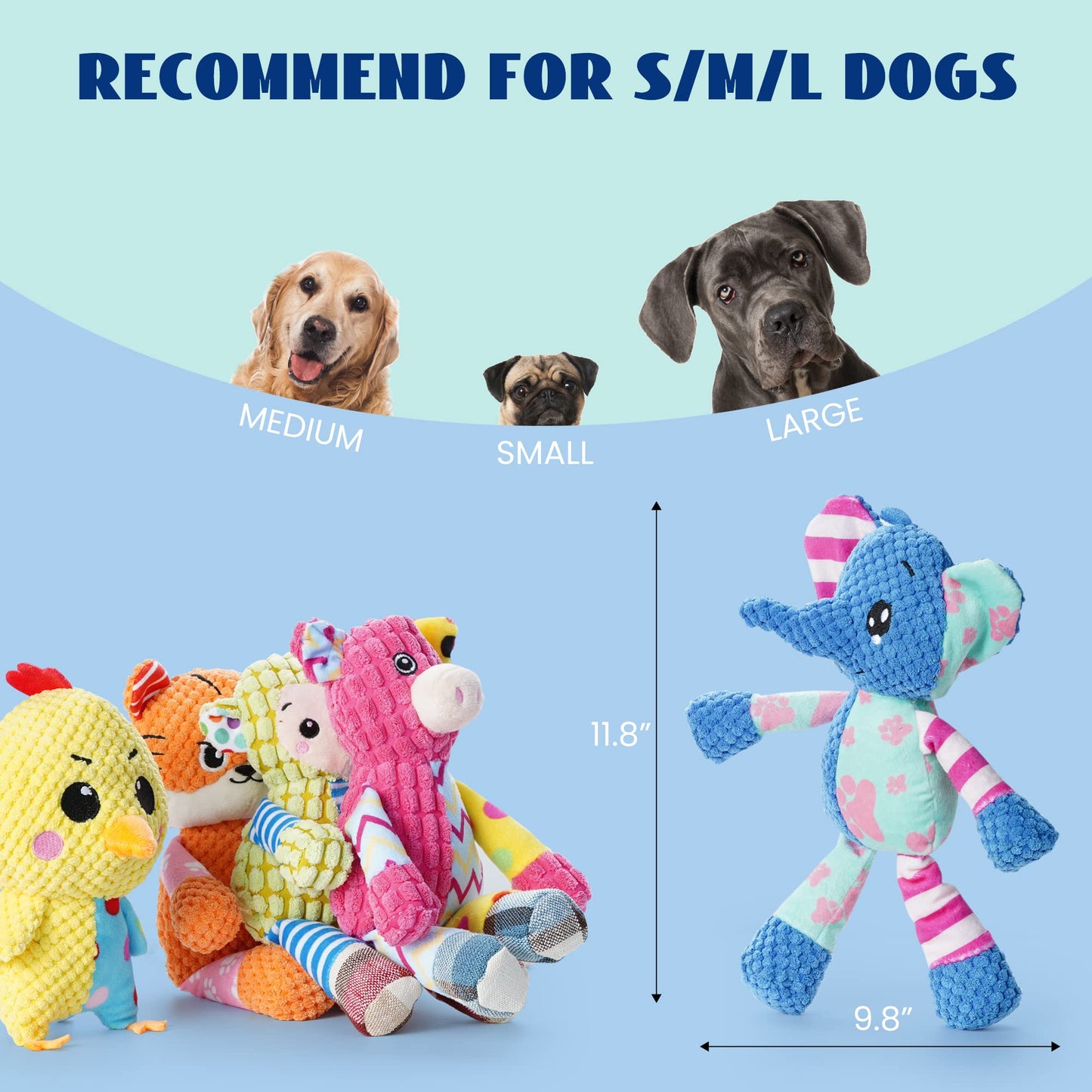 Nocciola Stuffed Crinkle Squeaky Dog Toys: 5 Pack Cute Animal Plush