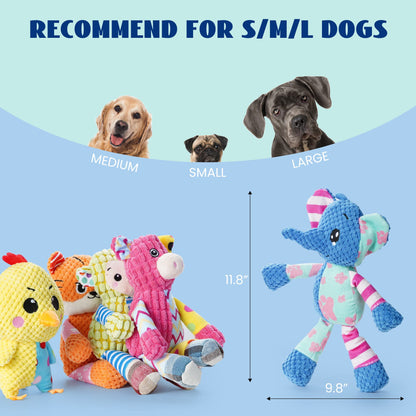 Nocciola Stuffed Crinkle Squeaky Dog Toys: 5 Pack Cute Animal Plush