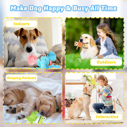 MRSOHRET 5 Pack Squeaky Dog Toys, No Stuffing Plush Dog Chew Toy Plush