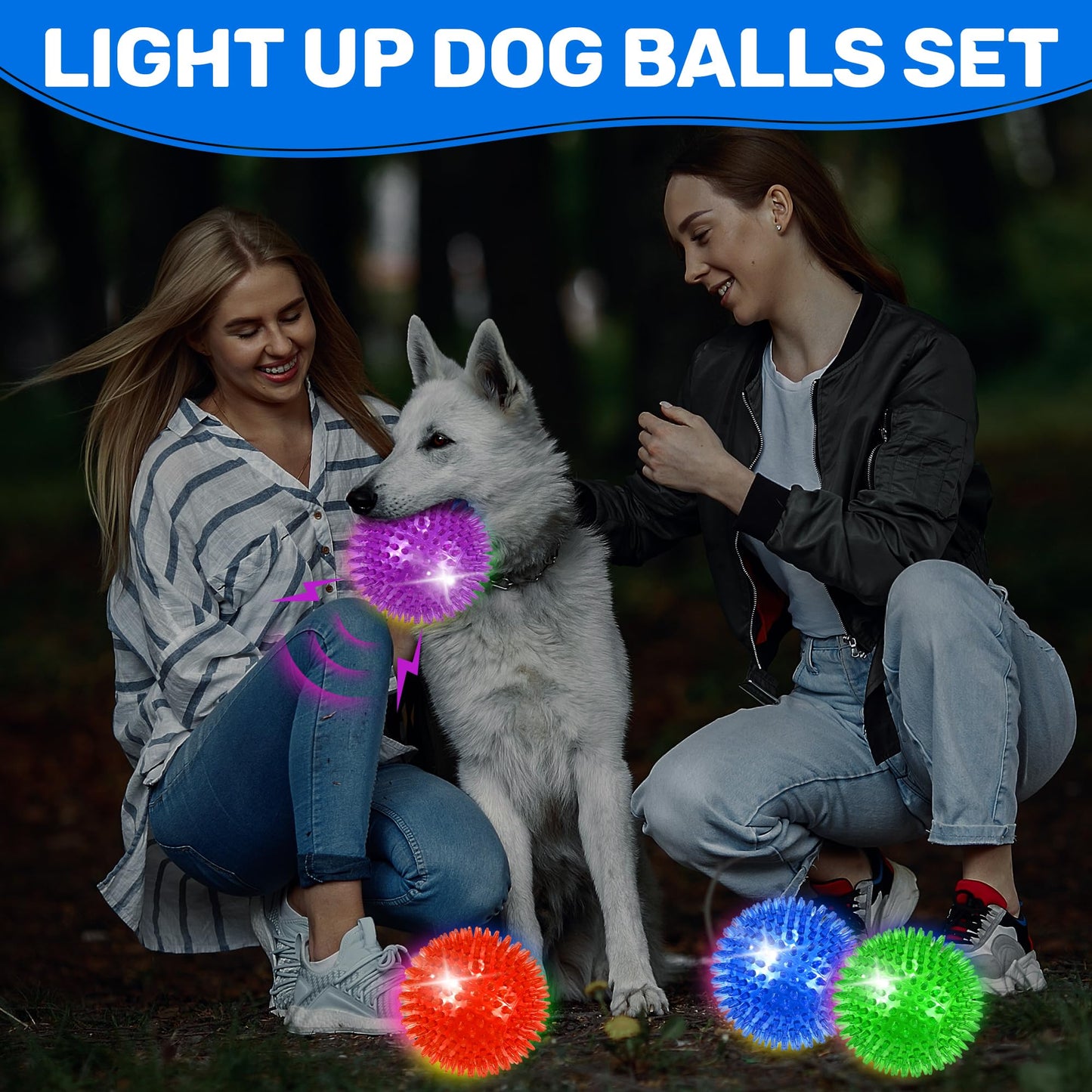 Ousiya 4 Pack 4.5" Up Squeaky Dog Balls, Spiky Dog Toy Balls