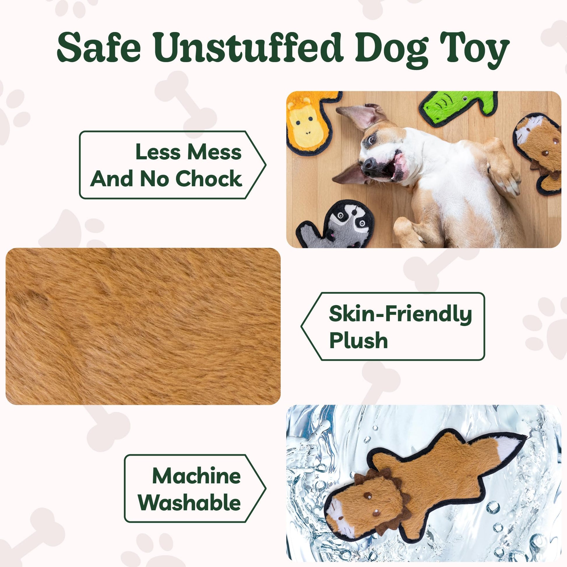 SHARLOVY No Stuffing Dog Toys Crinkle Squeaky, Long Lasting Plush