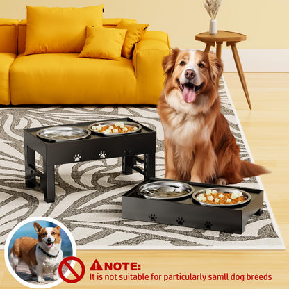 Elevated Dog Bowls with 2 Stainless Steel Bowls, 5-Height Feeder