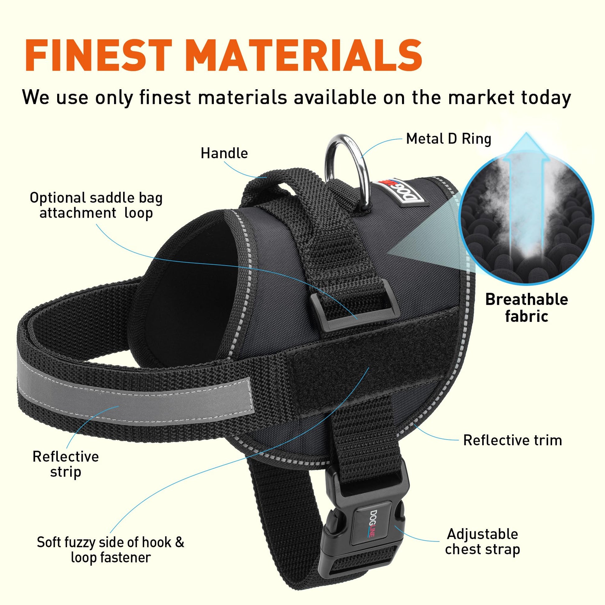 Dogline Dog Harness, Reflective No-Pull Adjustable Vest with Harness