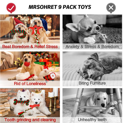 MRSOHRET Christmas Dog Toys, 9 Pack Dog Rope Toy, Puppy Chew Toy