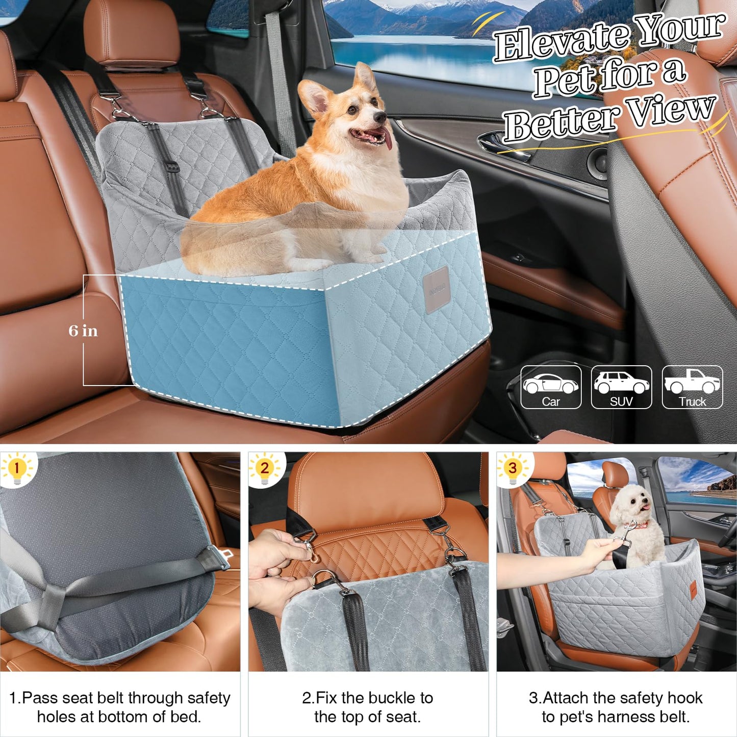 INDYBUD Dog Car Seat for Small/Medium Dogs up to Memory Foam Seat