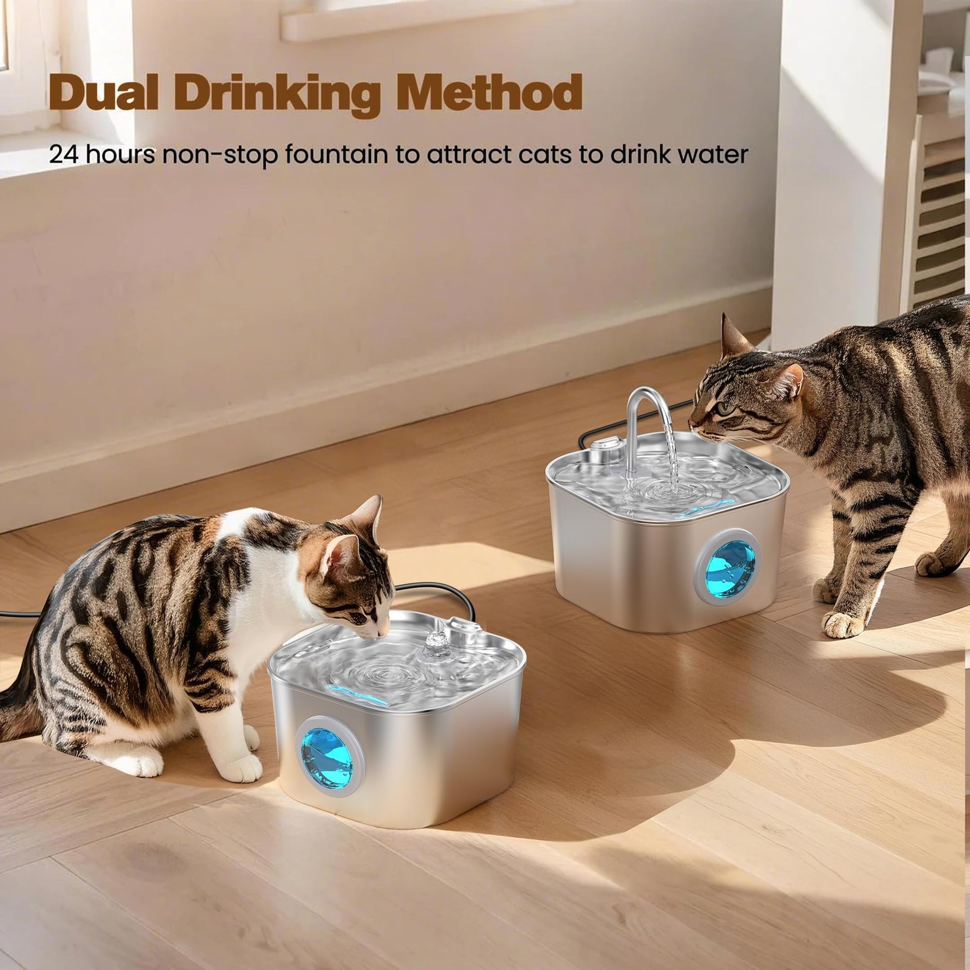 HOOISE Cat Water Fountain with 8 Filters + 5 Sponges,Small Pet Bowl