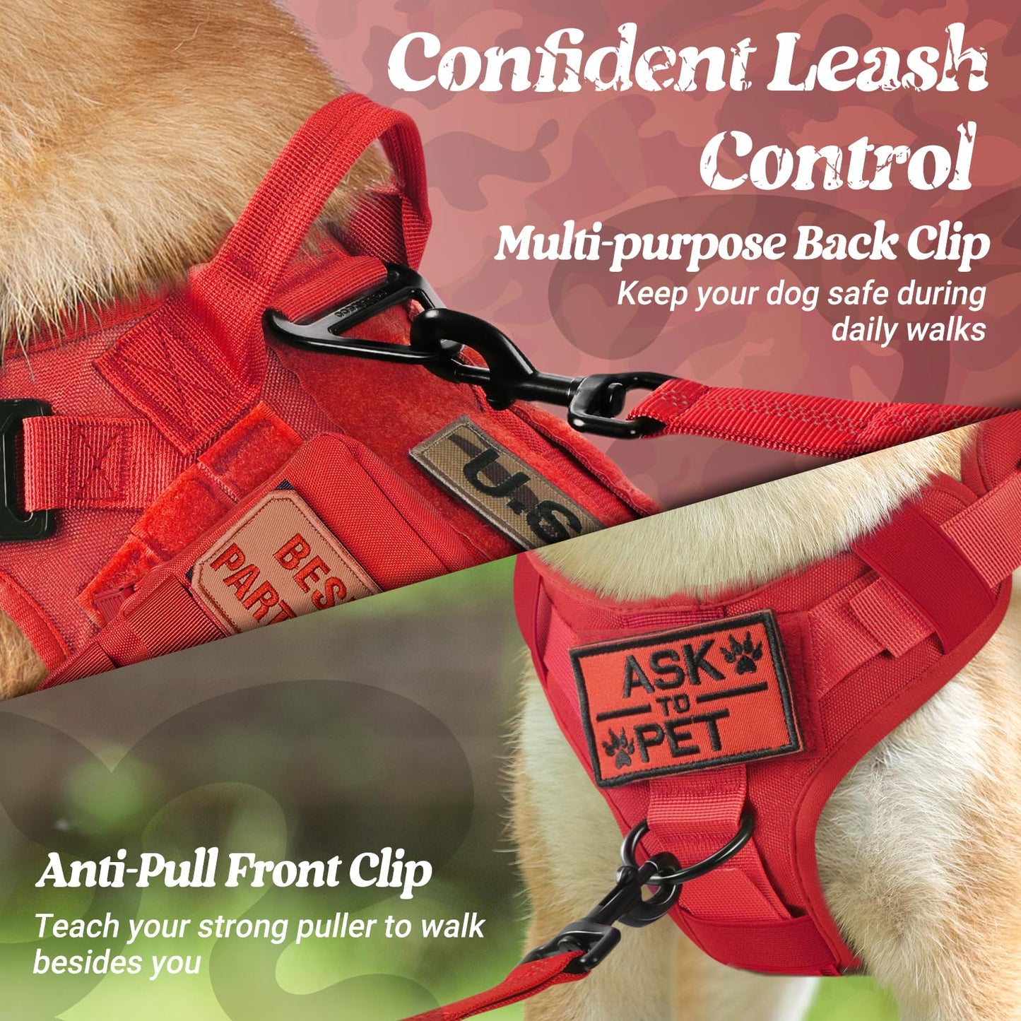 rabbitgoo Tactical Dog Harness for Large Dogs, Heavy Duty Dog Harness