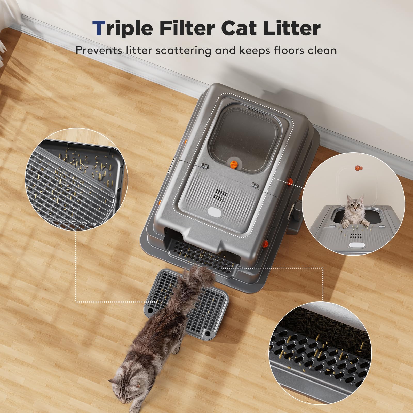 FURTIME XXXL Extra Large Stainless Steel Litter Box with Lid, Box
