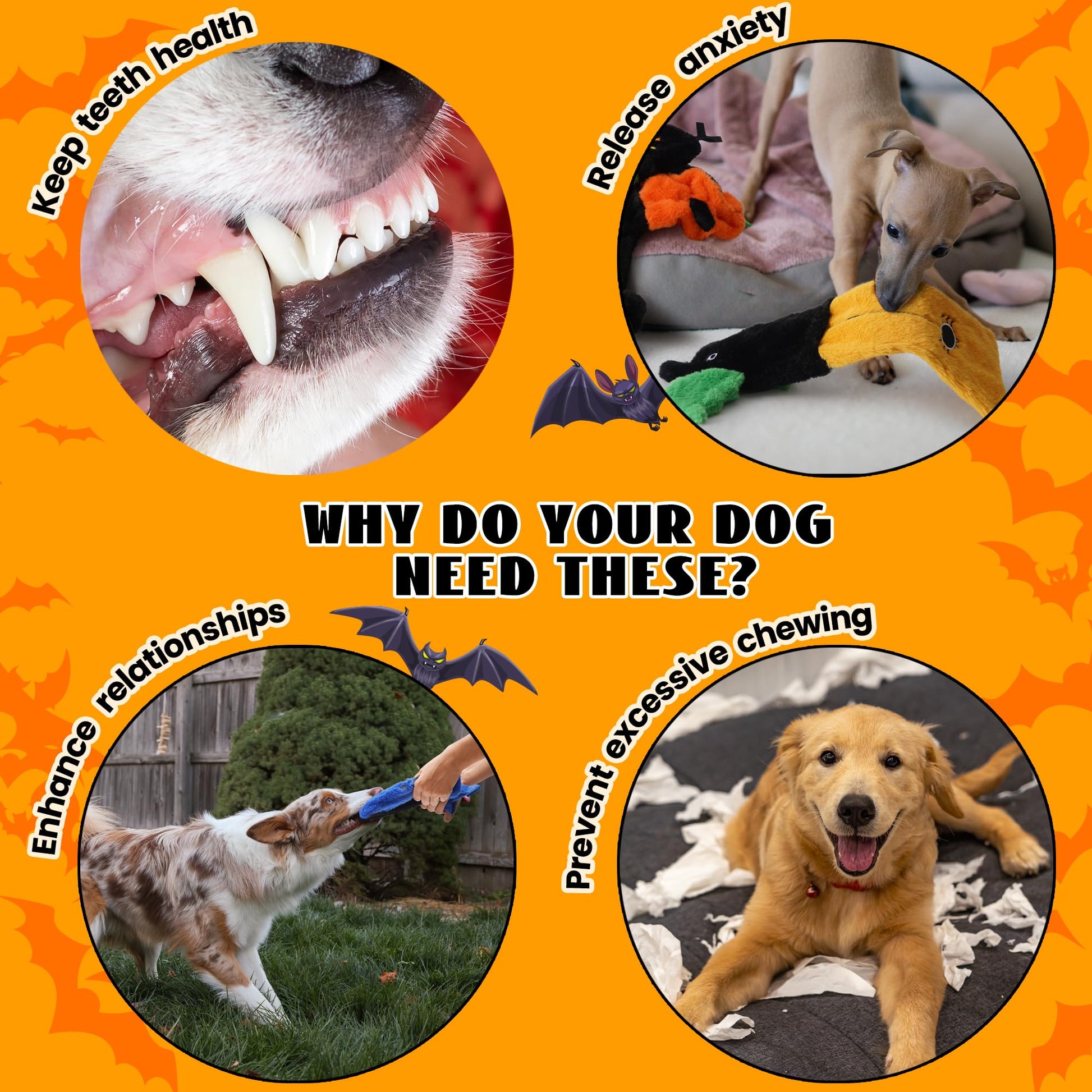 Nocciola 5 PCS Halloween Dog Squeaky Toys, No Stuffing Plush Dog Toys