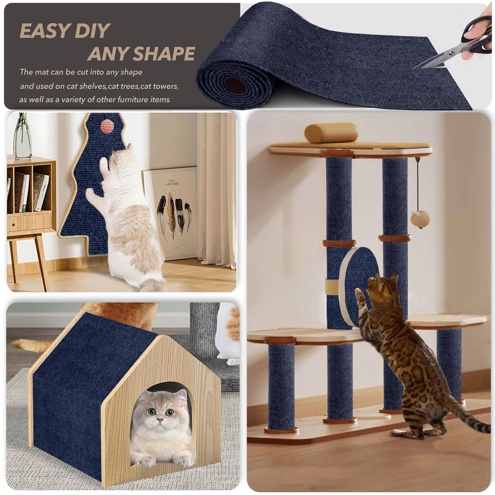 X15.8" Cat Scratching Mat, Self-Adhesive Cats Carpet, DIY Scratch Mat