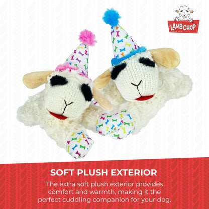 Multipet Lamb Chop Dog Plush Toy w/Birthday Hat Squeaky Toy for Plush