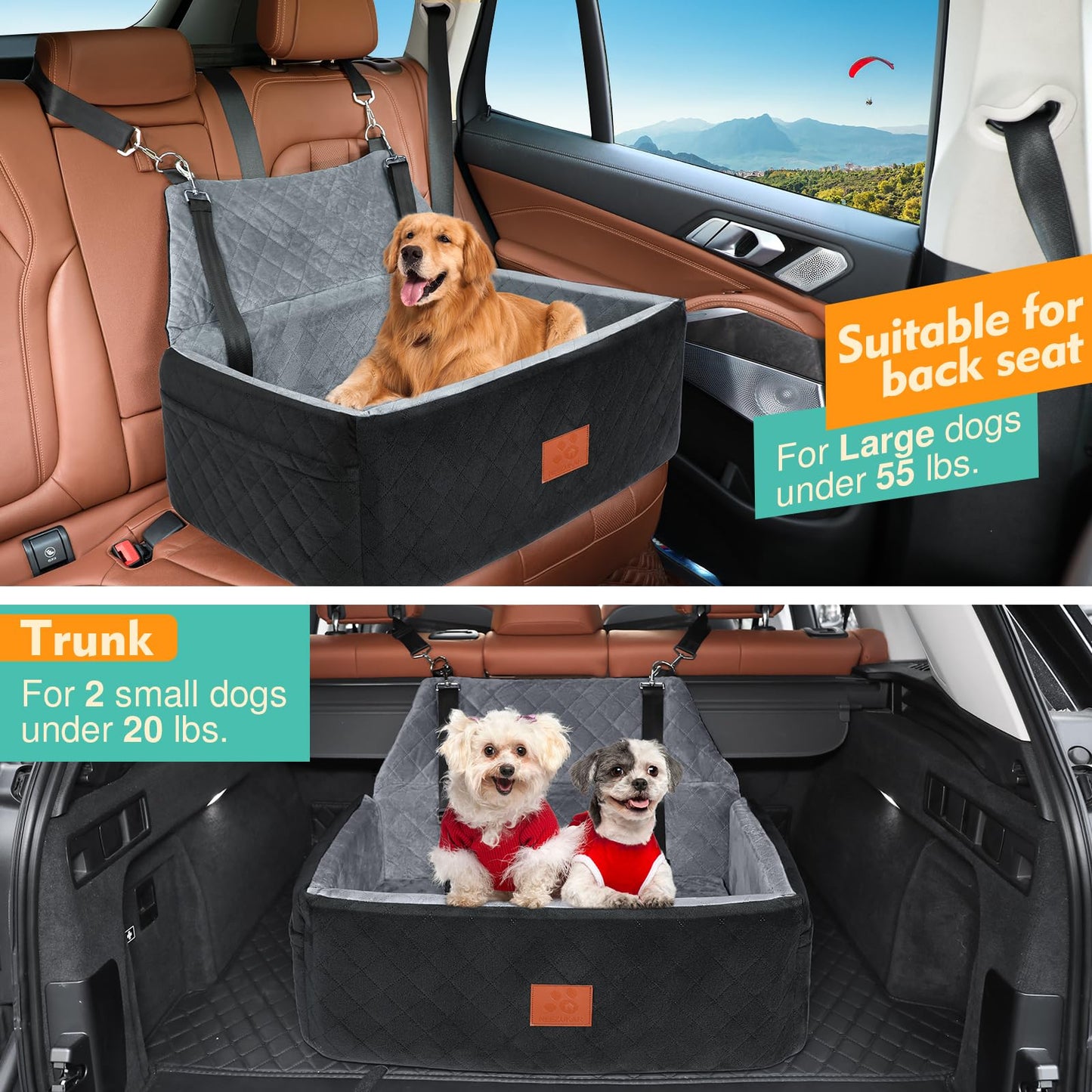 Dog Car Seat for Large Medium Dogs,Washable Pet CarSeat Under or Seat