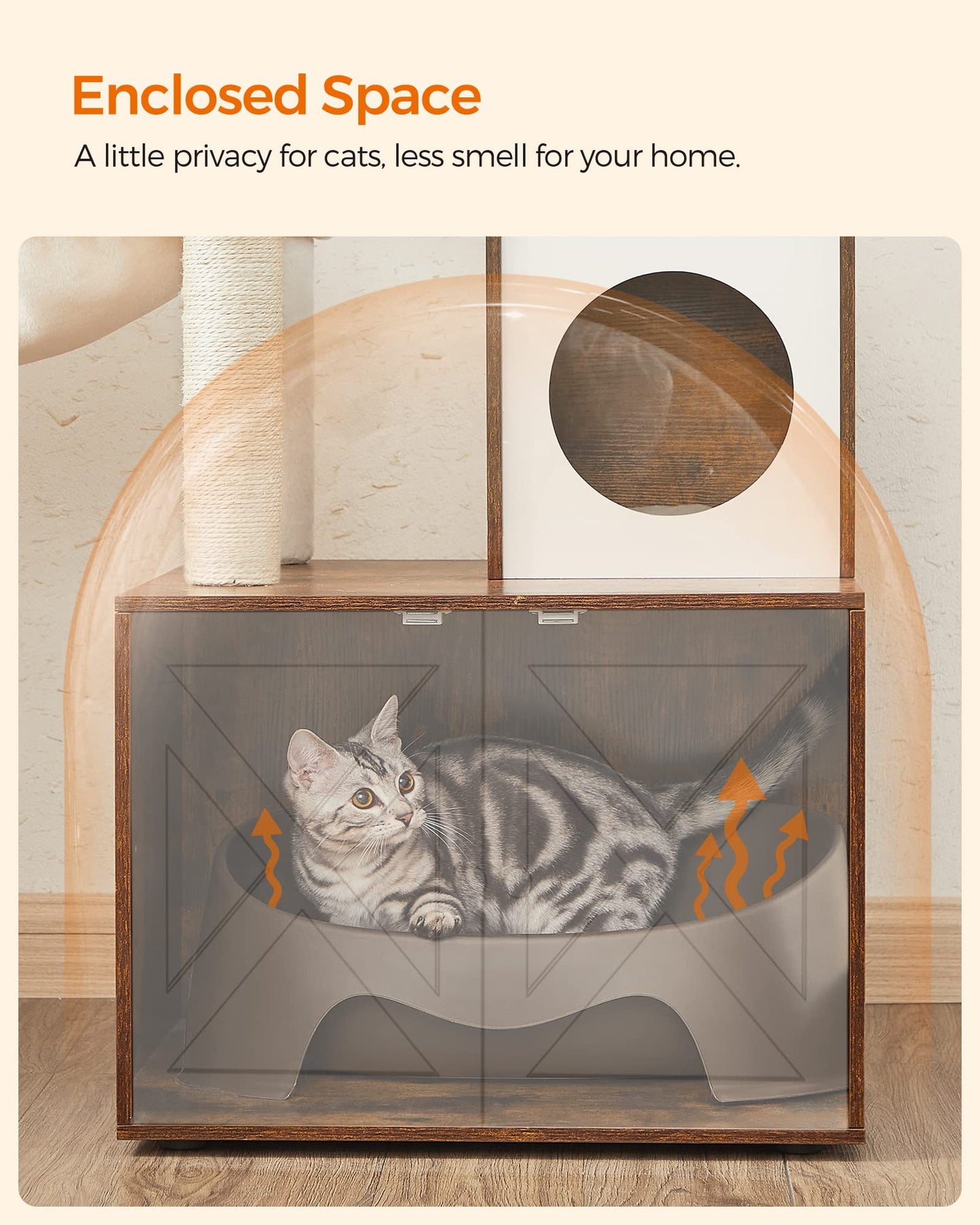 Feandrea Cat Tree with Litter Box Enclosure, 59-Inch Modern Cushion