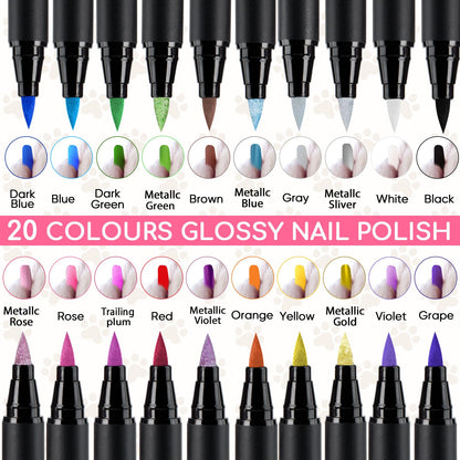 OLINGYOU Dog Nail Polish， Dog Nail Polish Pens Quick Dry-20 Colors Set