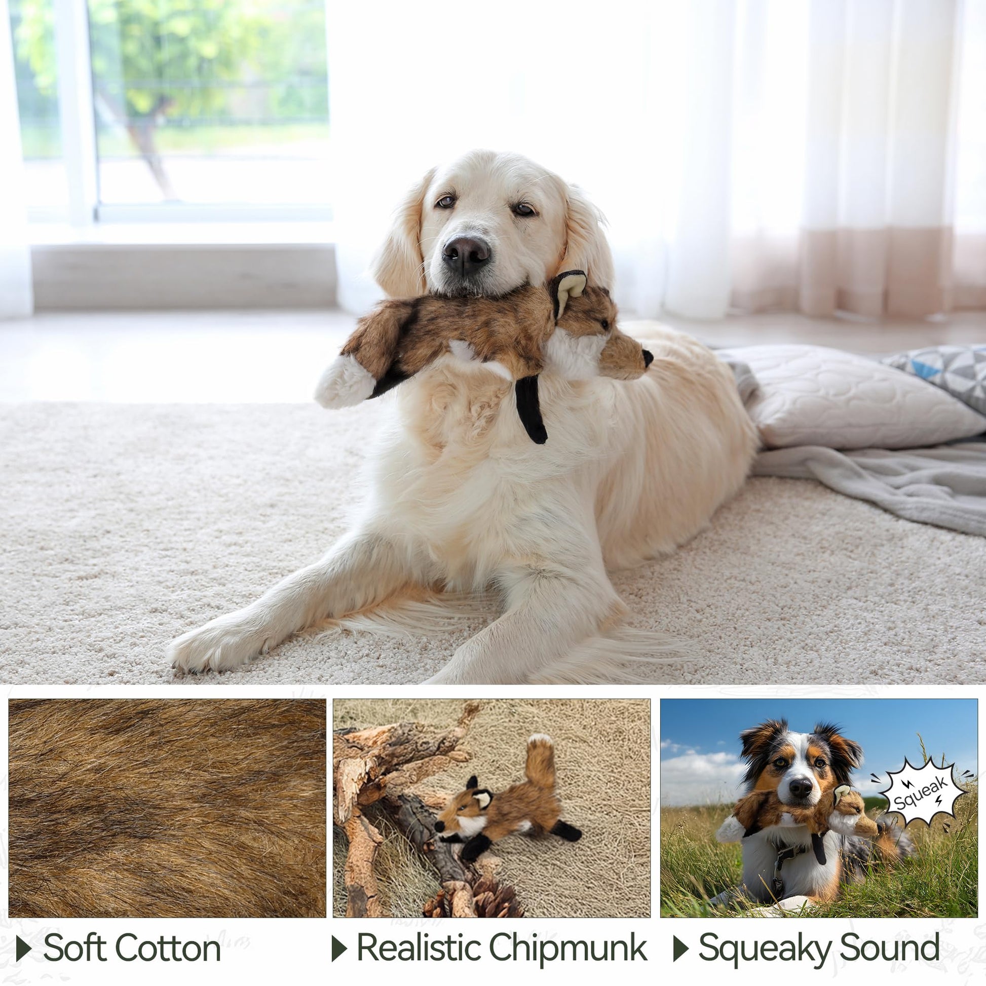 ALL FOR PAWS Dog Squeaky Fox Toy, Stuffed Animal Pet Plush Toys Plush