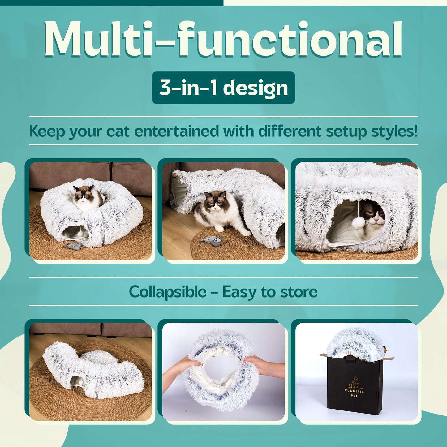 Cat Tunnel Bed for Indoor Cats with Soft Fabric Interior Upgraded Bed