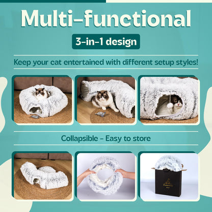 Cat Tunnel Bed for Indoor Cats with Soft Fabric Interior Upgraded Bed